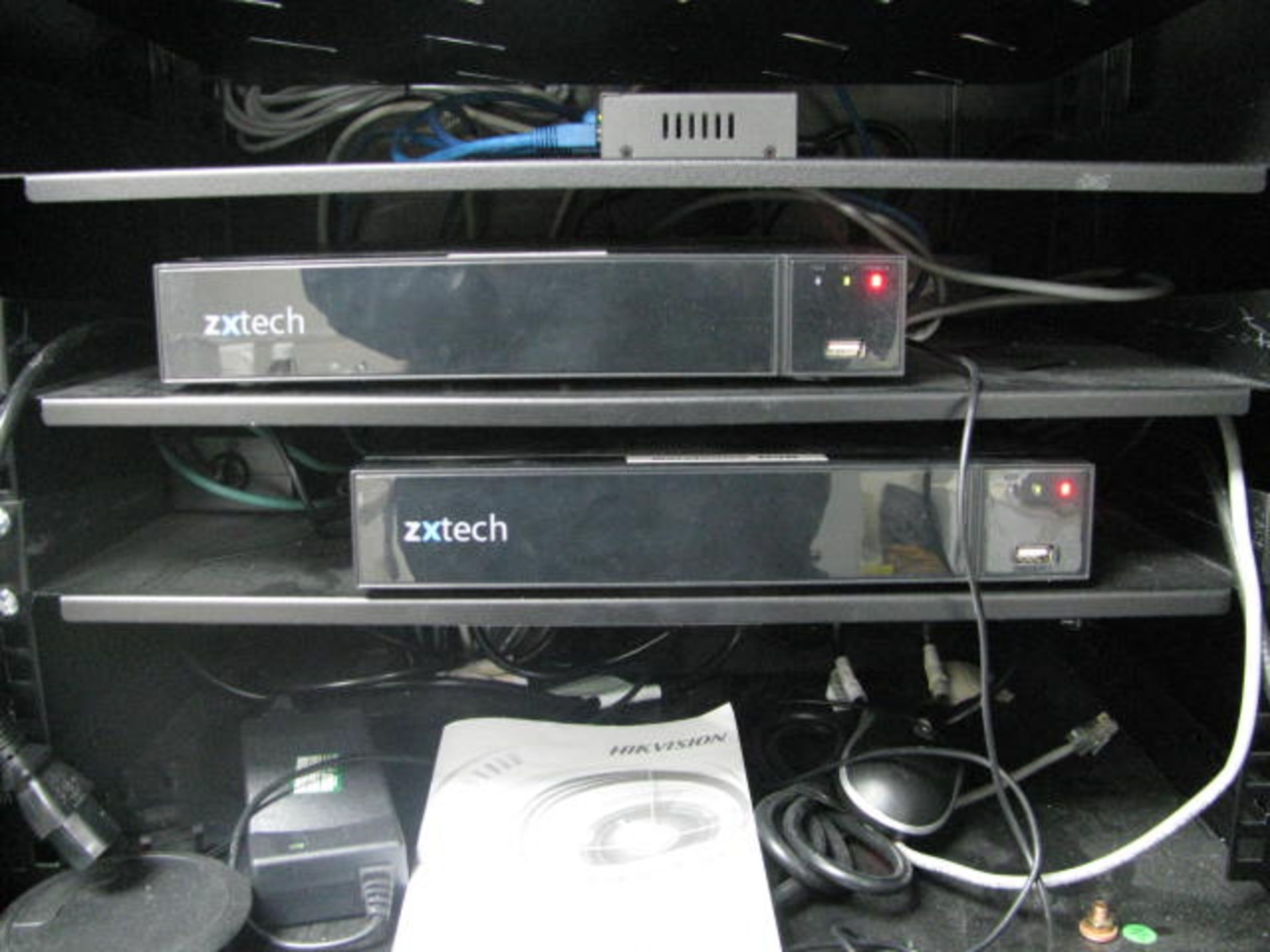 Counter top networking cabinet with (4) shelves and (2) Xtech surveillance units - Image 3 of 3