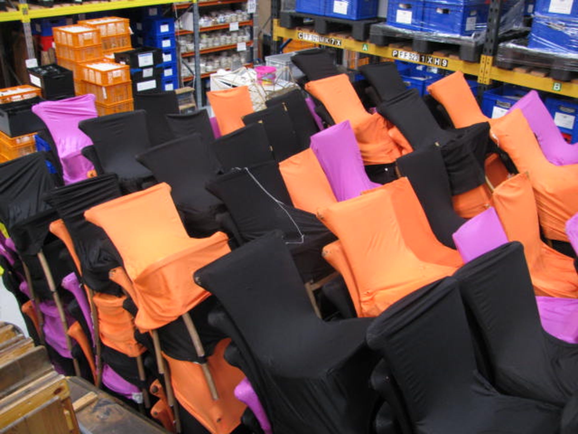 Quantity of steel framed stacking chairs, approximately 400