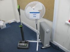Pedestal fan, Pro Breeze mobile heater and Gtech Air Ram vacuum cleaner