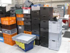 Quantity of various size and style packing crates and plastic boxes