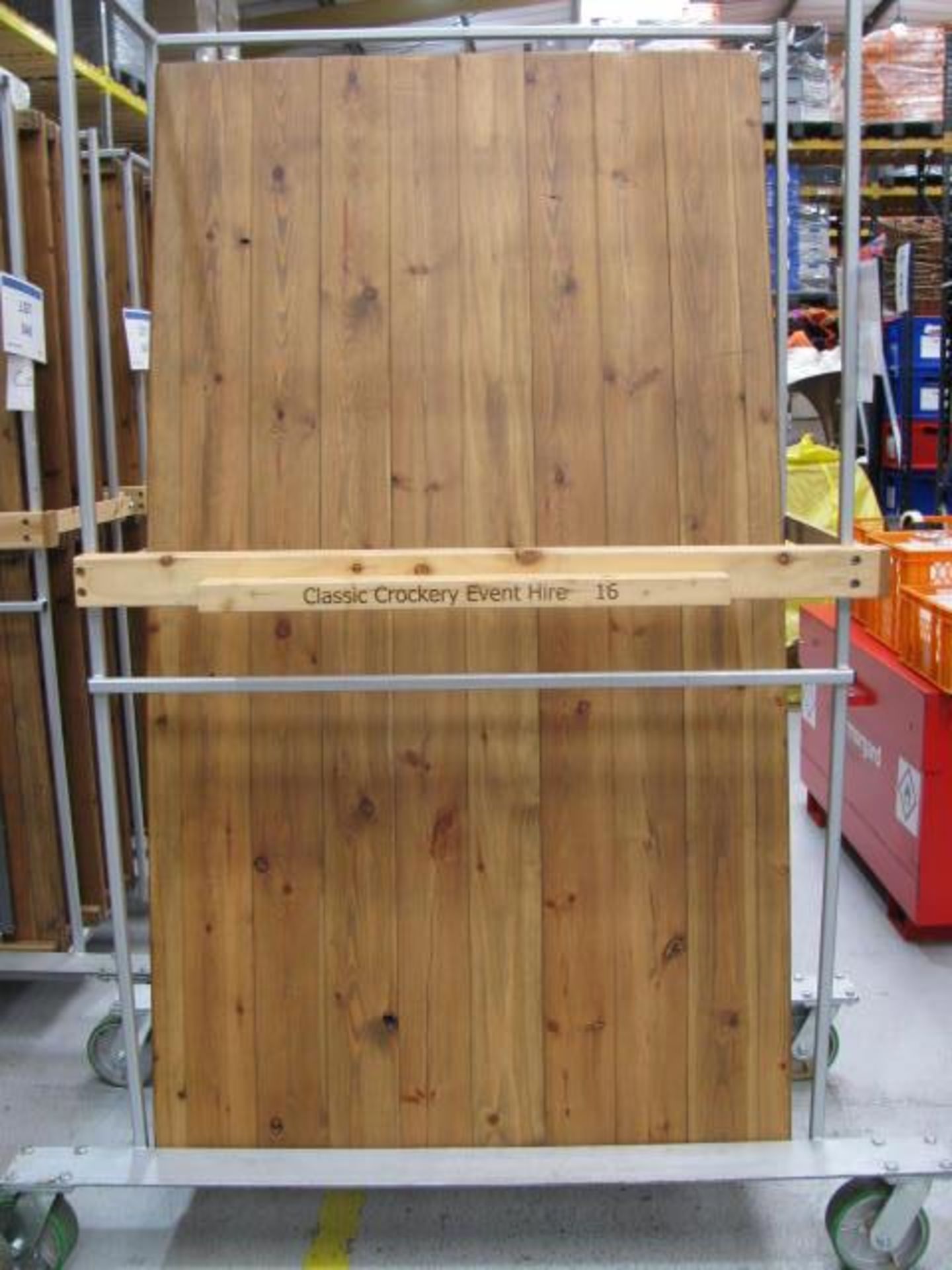 (23) Folding timber topped tables on 3 trolleys - Image 3 of 4