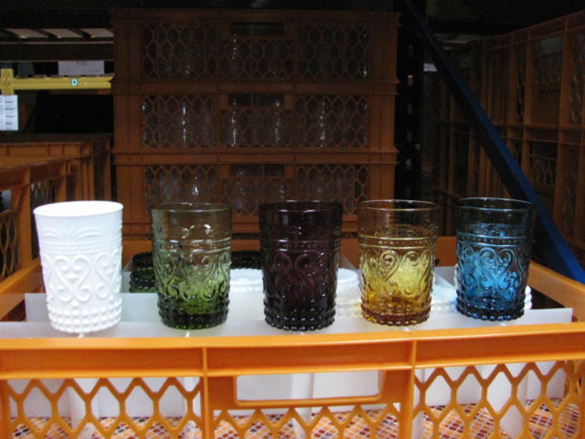 Quantity of various style glassware and Rattan charger plates