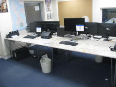 (2) Veneered tables on steel legs with cable trays under