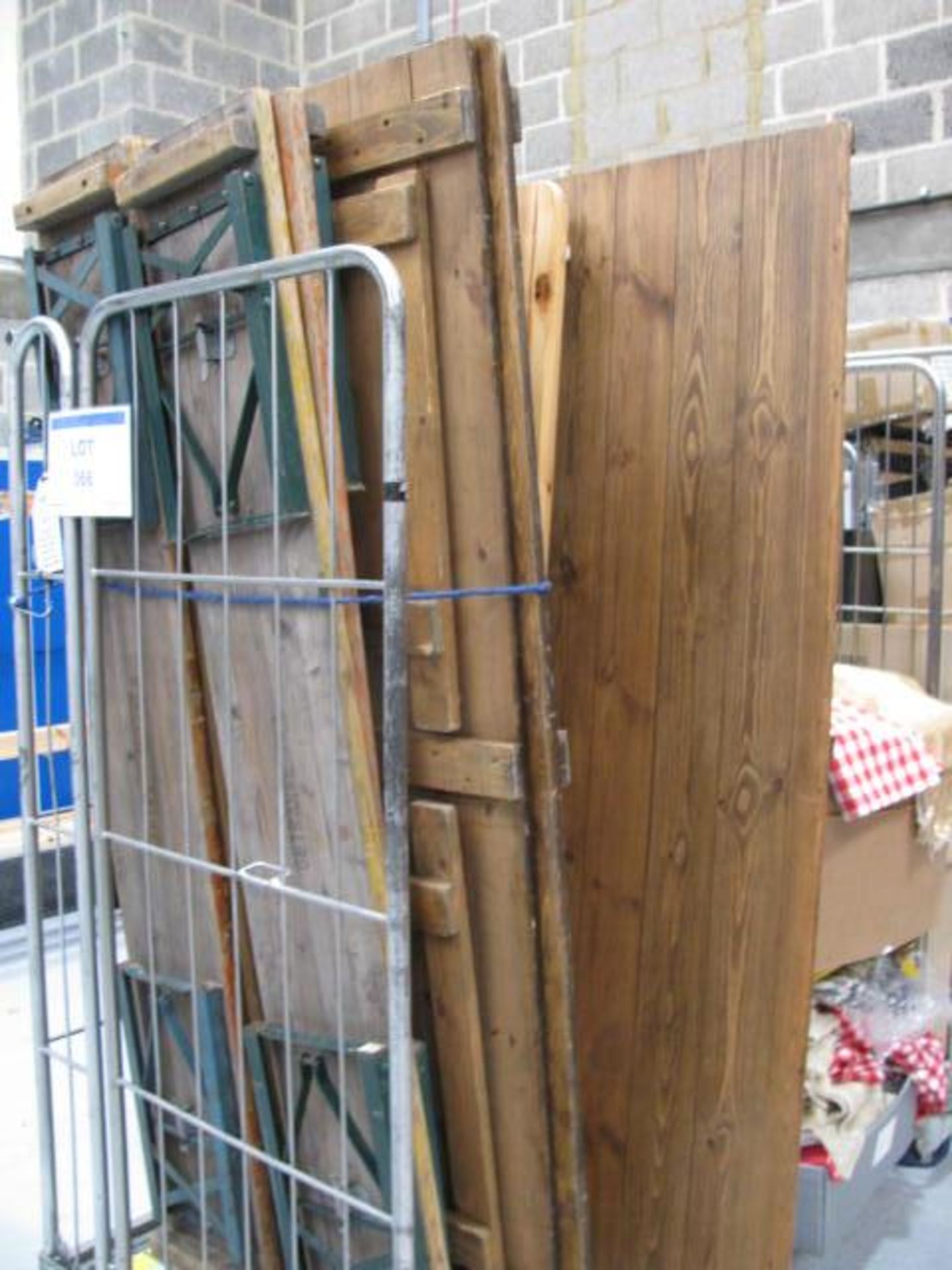 (5) Cages with contents of wooden benches, tableware and crockery - Image 6 of 6