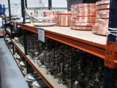 Quantity of Copper plated charger plates, candle holders, cake stands and vintage crockery