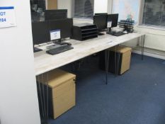 (2) Veneered tables on steel legs with cable trays under