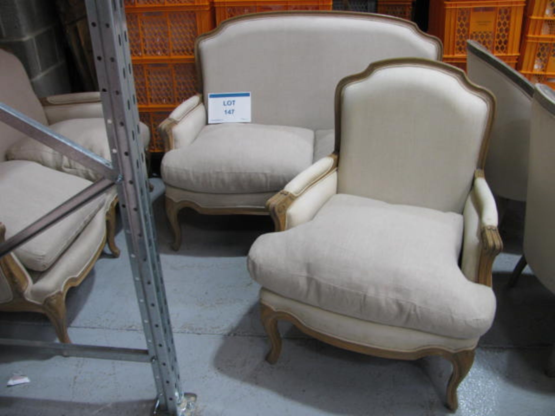 (4) Wooden framed fabric upholstered button back arm chairs - Image 2 of 3