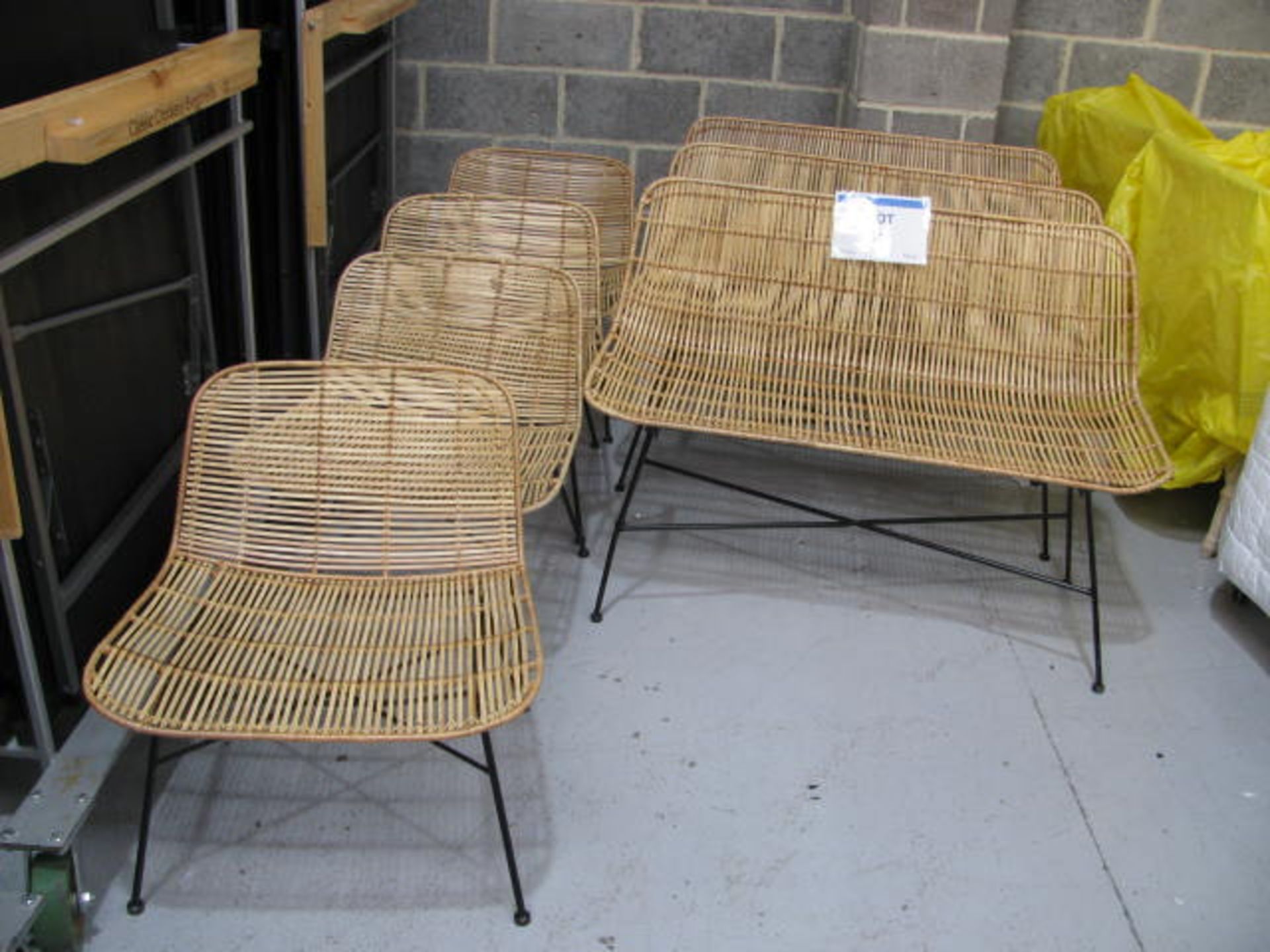 (4) Steel framed bamboo garden chairs and (3) benches