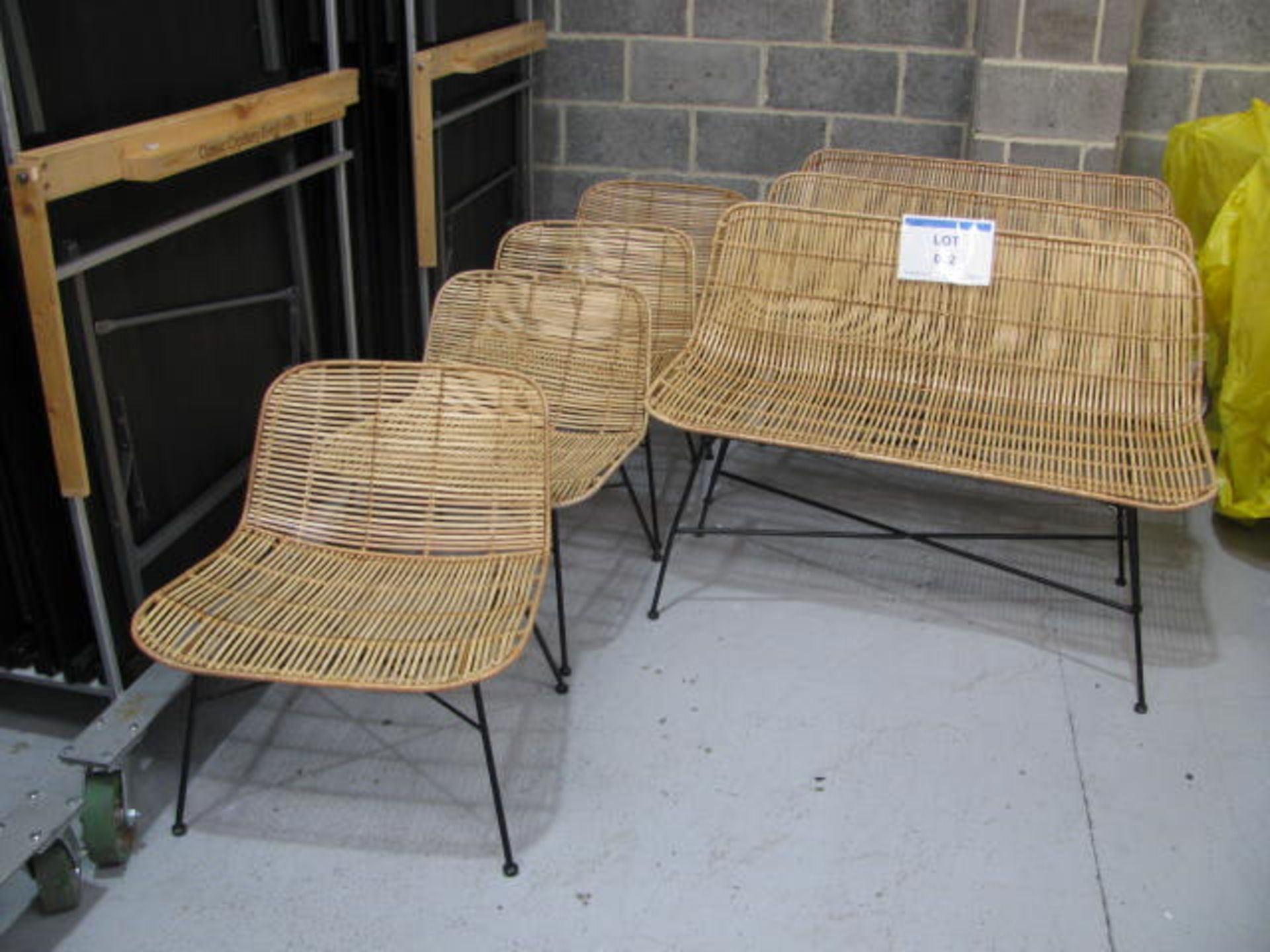 (4) Steel framed bamboo garden chairs and (3) benches - Image 4 of 4