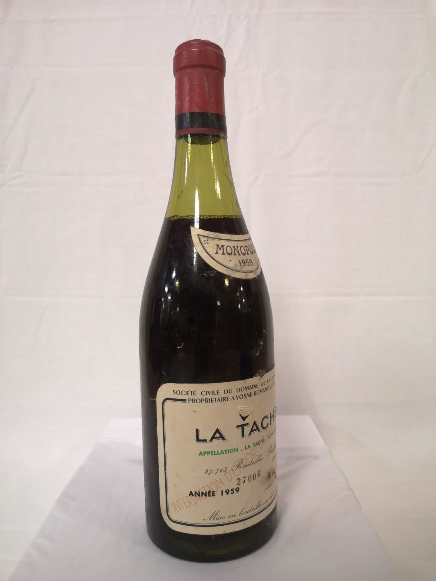 (1) Bottle of La Tache Domaine de la Romanee Conti 1959 (750ml) - Image 2 of 5