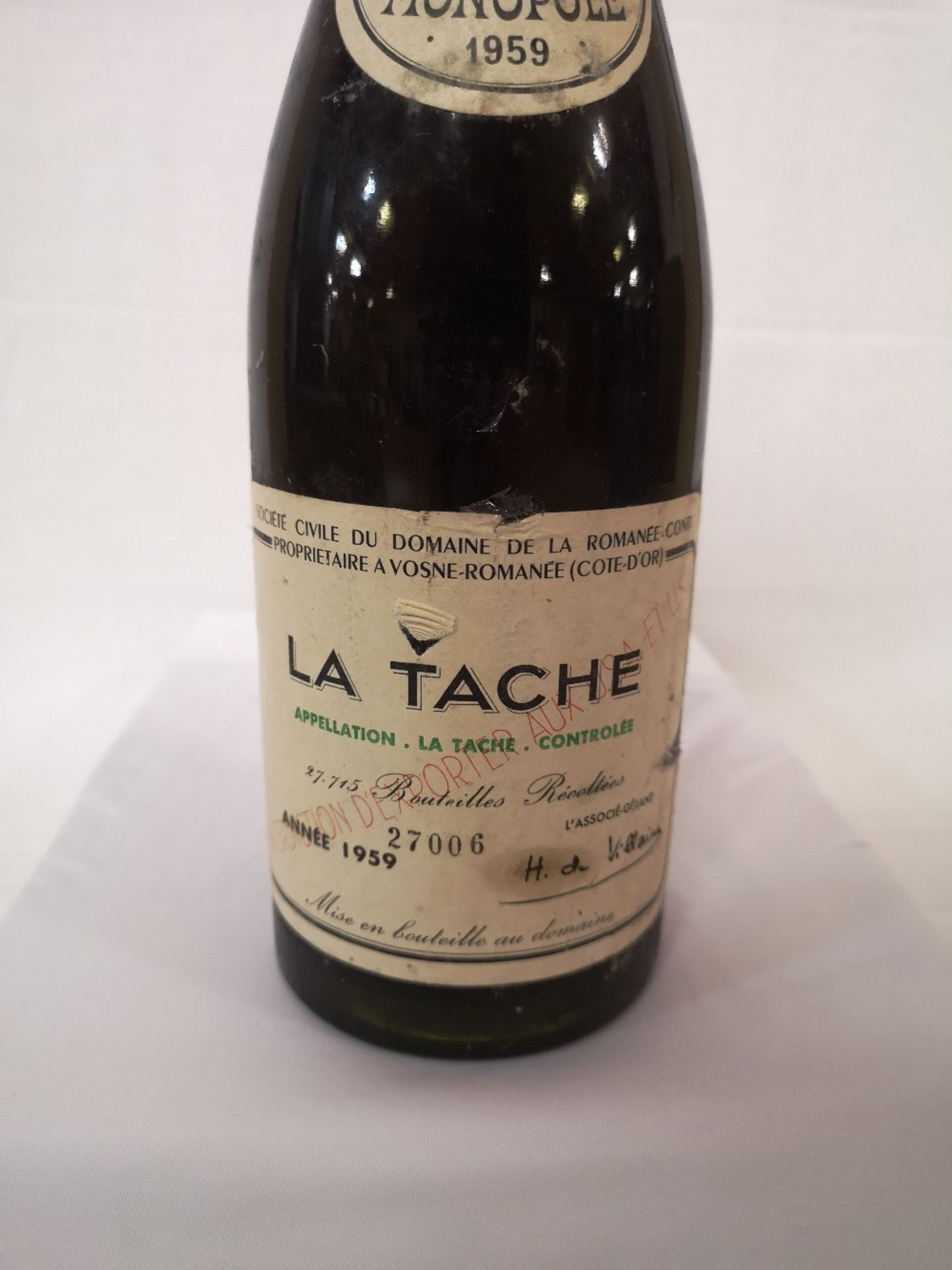 (1) Bottle of La Tache Domaine de la Romanee Conti 1959 (750ml) - Image 4 of 5