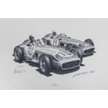"The Train" Moss & Fangio at the Belgium Grand Prix in 1955. Signed Print (both drivers) No 2/750