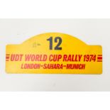 Signed rally plate - 1974 UDT World Cup Rally