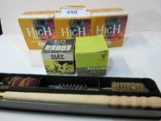 4 boxes of 25 Hull 20 bore 6 shot cartridges & 12 cartridges; 2 gun cleaning kits; qty of 410