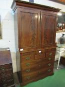 Victorian mahogany linen press of 4 internal drawers over chest of 3 over 3 graduated drawers, 117 x