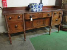 Irish 19th century mahogany bow-fronted sideboard with panelled doors & up stand, 183 x 55 x 97cms