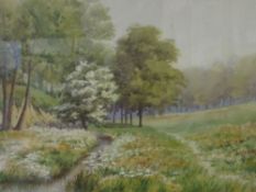 Framed & glazed watercolour of trees & stream signed by H L Brewer. Estimate £10-20