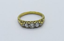 5 stone old cut diamond ring, approx 1/2 carat, set in yellow metal, weight 3.4gms, size J 1/2.