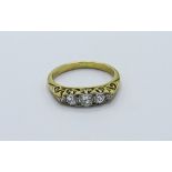 5 stone old cut diamond ring, approx 1/2 carat, set in yellow metal, weight 3.4gms, size J 1/2.