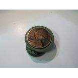 Trench Art pin cushion in the form of a Military cap with Victorian coin attached. Estimate £15-25