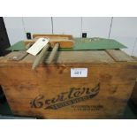 Pine Carters Seed Box containing Hessian sacks; a Carters Tested Seed Garden Line &