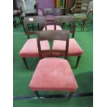 4 oak dining chairs with pink upholstered seats. Estimate £20-30