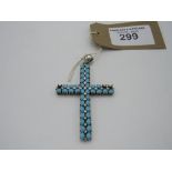 Sterling silver large cross set with turquoise, sold as seen, total combined weight of 45gm, 100mm x
