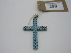 Sterling silver large cross set with turquoise, sold as seen, total combined weight of 45gm, 100mm x