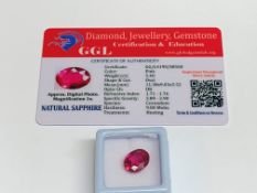 Oval cut loose pink sapphire, weight 5.40ct, with certificate. Estimate £40-50