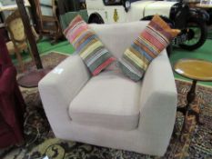 Fawn coloured upholstered armchair, 93 x 93 x 75cms. Estimate £20-30