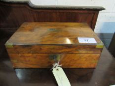 Rosewood writing slope complete with 2 brass topped glass inkwells, 35 x 22 x 12cms. Estimate £30-
