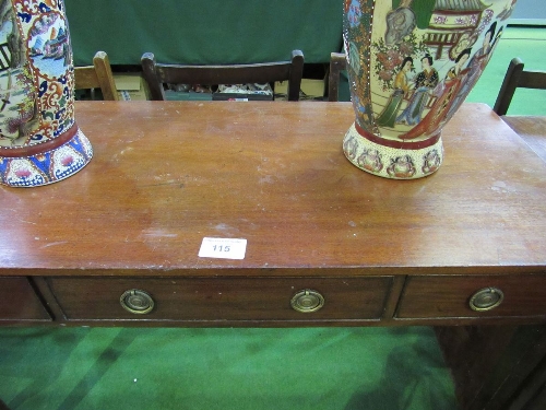 Oak library table with 3 frieze drawers on casters, 122 x 53 x 76cms. Estimate £20-30 - Image 2 of 4