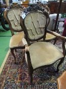 4 chairs & 2 carvers, oak framed with upholstered seats & backs. Estimate £20-30
