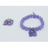 14ct gold mounted lavender jade elephant pendant & matching bracelet. Estimate £15-20