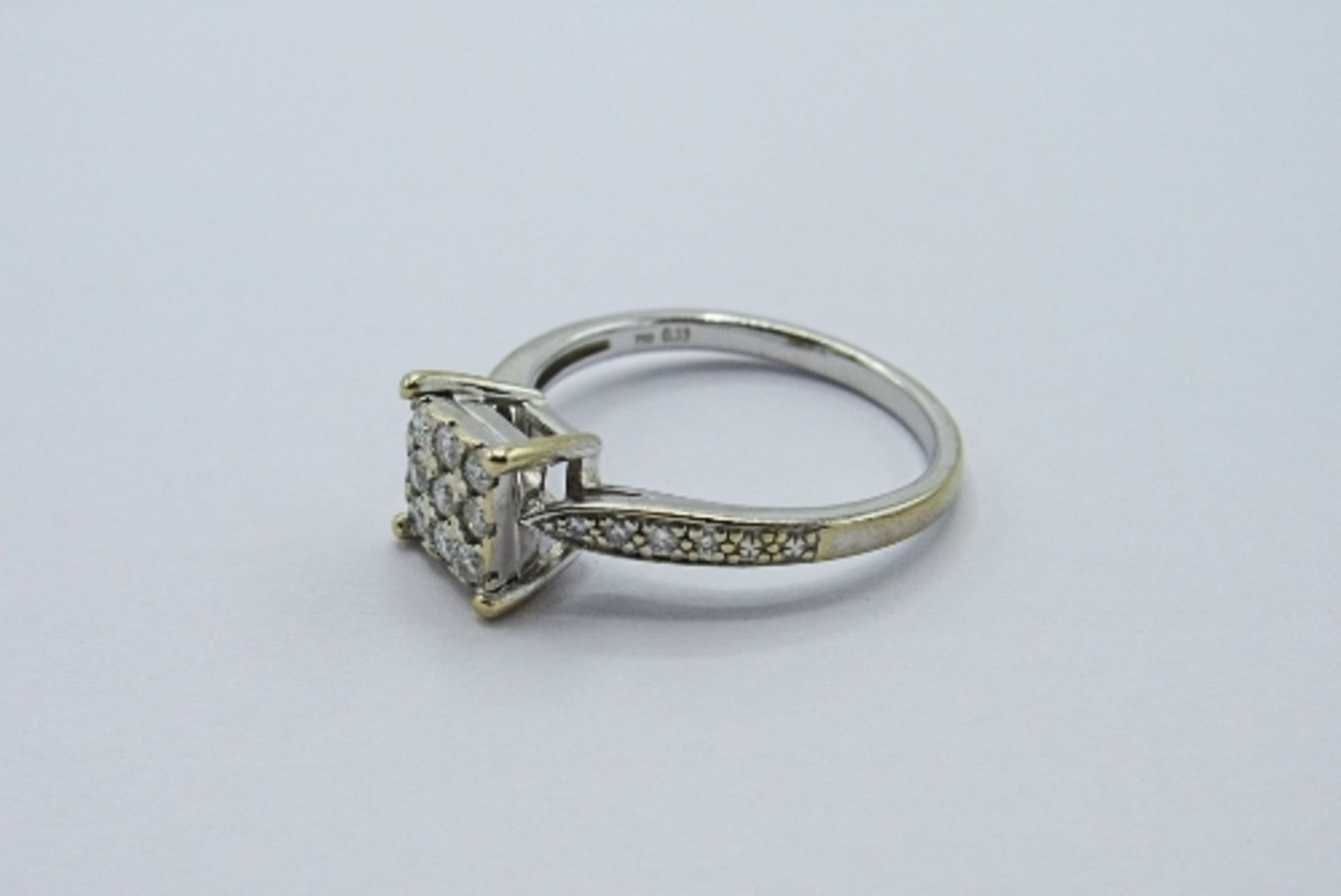 18ct white gold ring set with 9 diamonds in square with diamonds to shoulder, weight 3.8gms, size P. - Image 4 of 4