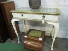 Creamed painted console table with diamond decoration to top, 2 frieze drawers on cabriole legs to