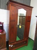 Edwardian inlaid mahogany wardrobe with mirror door & drawer to base, 104 x 48 x 204cms.