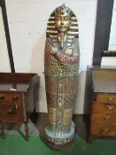 Life-size carved & painted Sarcophagus, opening to shelved interior, 50 x 53 x 195cms. Estimate £