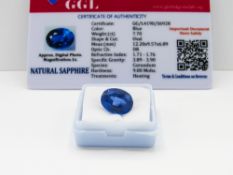 Oval cut loose blue sapphire, weight 7.70ct, with certificate. Estimate £40-50