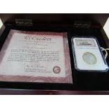 NGC graded shipwreck coin, 2 reales from the sunken ship El Cazador 1783, boxed with certificate