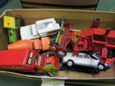 Qty of vintage toy vehicles including Corgi & Matchbox & a tin clockwork train set. Estimate £30-40