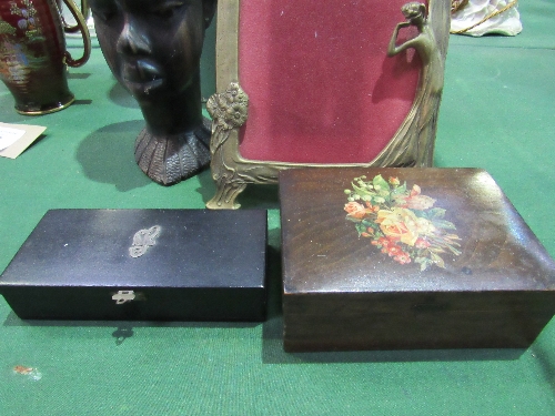 Enamel bread bin; blackamoor bust; Art Nouveau picture frame & 2 small wooden boxes - Image 3 of 3