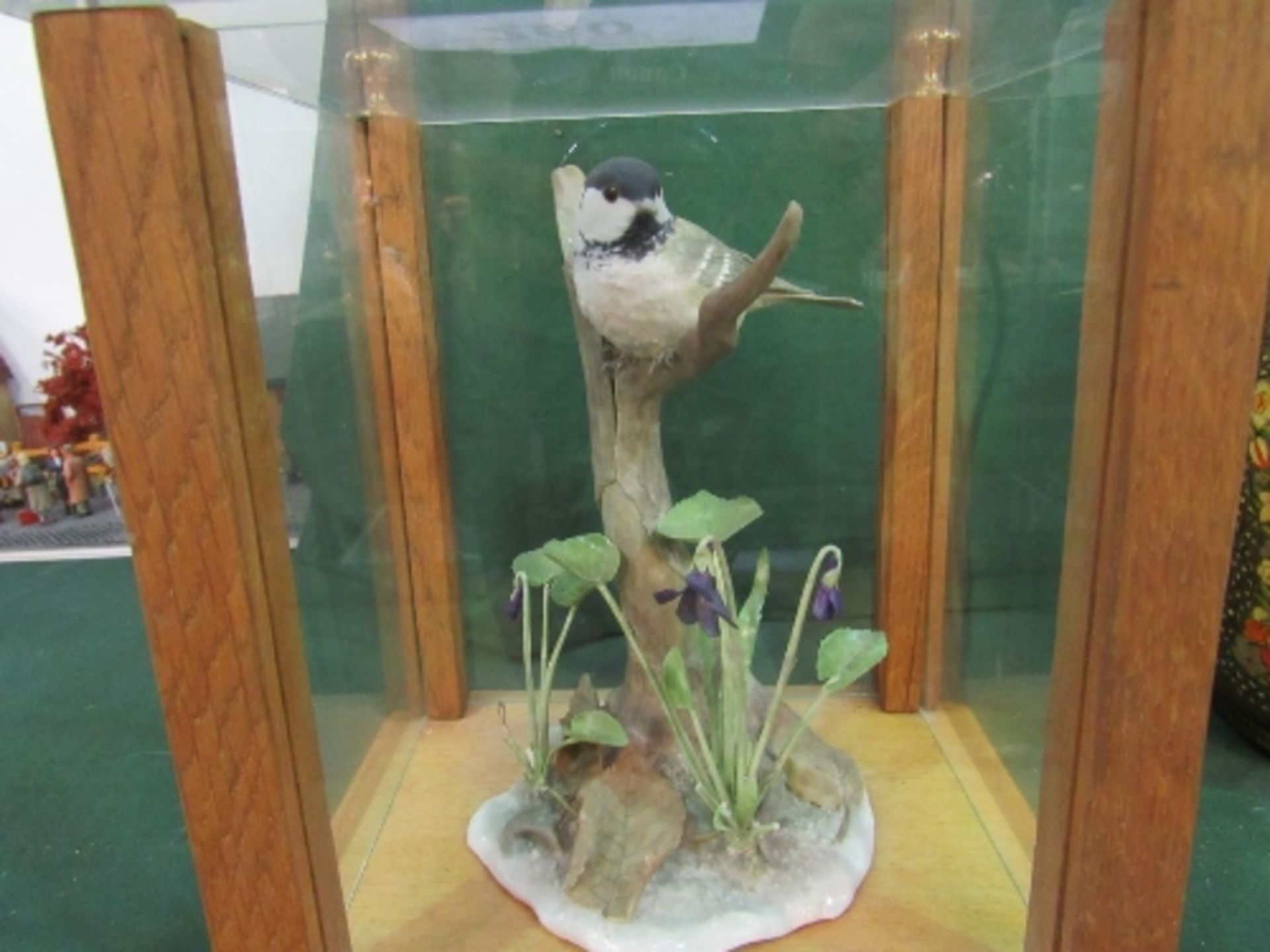 Derek Chick porcelain ‘model 7’ Coaltit with wild violets in display case with certificate, - Image 2 of 2