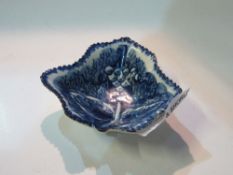 Circa 1750 Bow factory porcelain Derby blue & white leaf shape pickle dish, a/f. Estimate £150-200