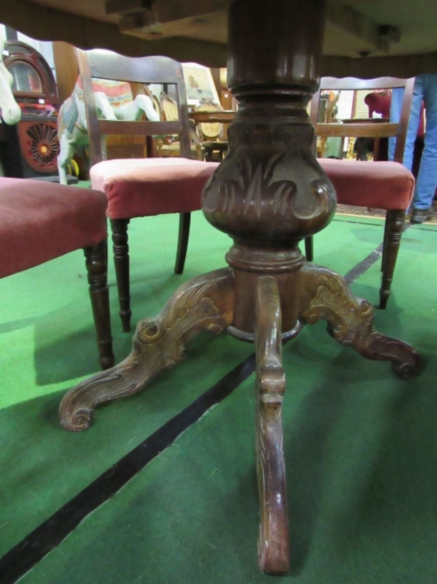 Shape sided pedestal dining table with decorative inlaid top, 173 x 106 x 82cms. Estimate £20-40 - Image 3 of 4