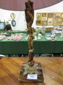 Brass & onyx table lamp & shade, height 48cms. Estimate £10-20