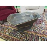 Small glass top dough bowl low table, 72 x 50 x 33cms. Estimate £25-40