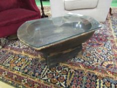 Small glass top dough bowl low table, 72 x 50 x 33cms. Estimate £25-40