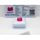 Cushion cut loose pink sapphire, weight 7.10ct, with certificate. Estimate £40-50