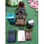 Praktica Super TL camera & case; Voigtlander vintage camera & case; Optomax 135mm F2.8 telephoto
